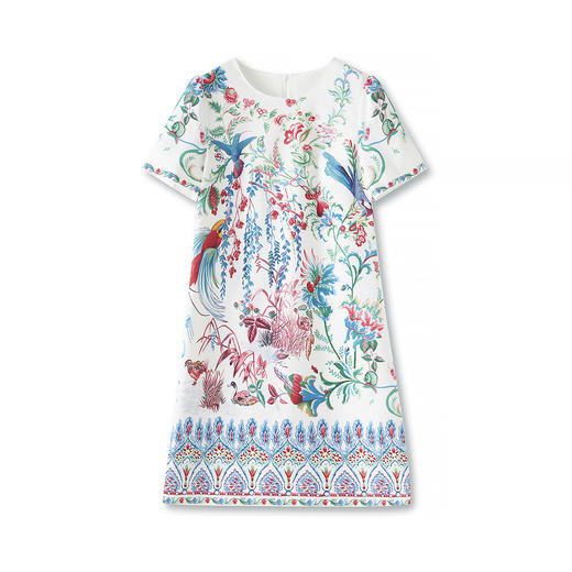 「高货wl」全新升级【铂金会员284/天猫379/差价95】(65428)洛诗琳复古国风花鸟印花连衣裙2025夏季气质优雅时尚A字裙 商品图4