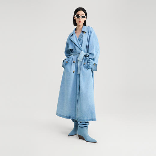 lost in echo2024秋季新款高级休闲双排牛角扣牛仔长款风衣外套女 商品图0