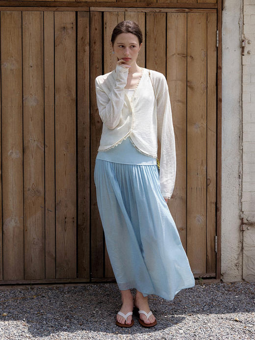 Even Vintage | 棉亚麻混纺 弧形下摆宽松百搭长袖防晒花边开衫 商品图2