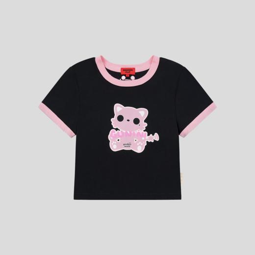 GOODBAI GOODEES 可爱小猫logo撞色正肩短款短袖T恤 商品图4