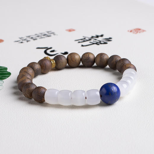 xy0448沉香+和田玉青金石生莲蓬手串 商品图1