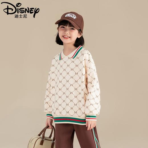 迪士尼女童加绒卫衣2024新款儿童plol领上衣长袖女大童打底衫冬季 商品图0