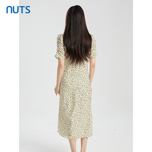 NUTS商场同款夏季V领气质时尚高腰V领碎花短袖连衣裙422101065 商品图4