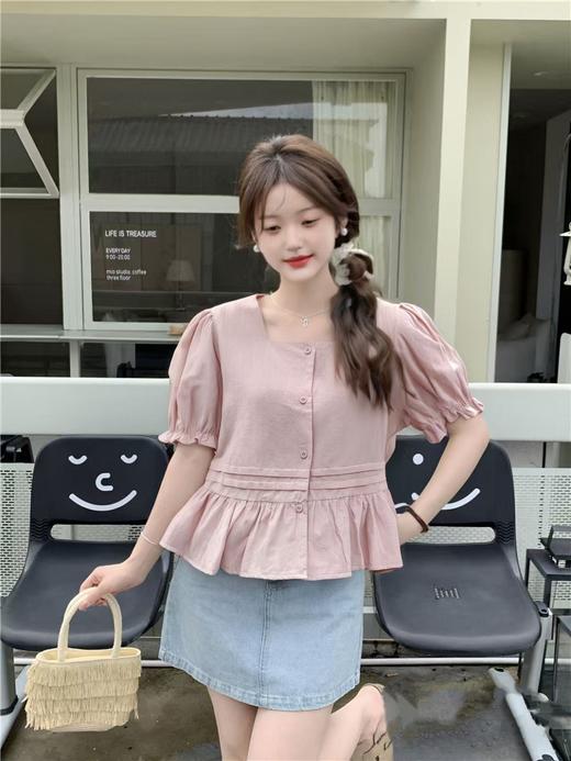 【韩系小衫】8855方领花边袖棉短袖小衫-喜出 商品图3