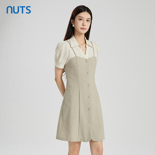 NUTS商场同款夏季时尚通勤气质拼接宽松短袖连衣裙425101018 商品图2