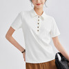 「自j」全新升级【铂金会员109/天猫149/差价40】(73112)洛诗琳轻氧感翻领休闲短袖T恤2025夏季显瘦正肩金扣polo小衫 商品缩略图2