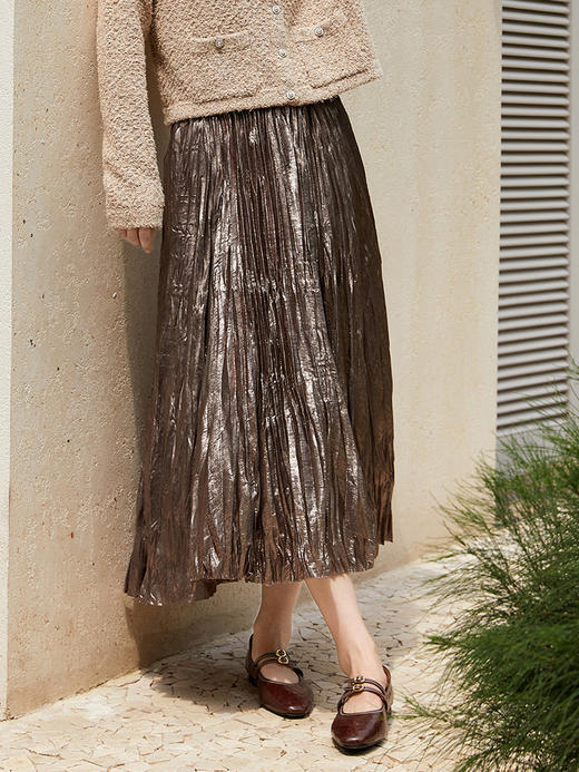 闪耀吸睛！金属光泽感百褶半身裙，解锁复古摩登范 商品图0