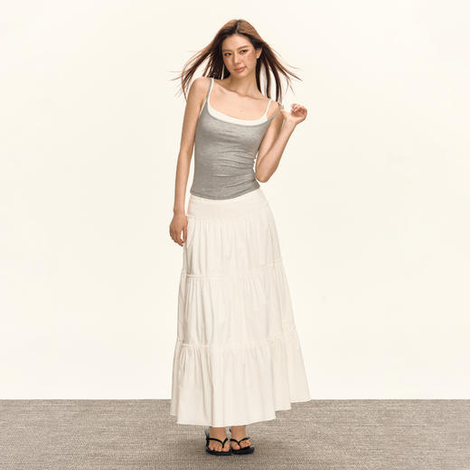 Ariseism 美式复古白色半身裙女2025夏季新款百褶裙子a字蛋糕裙 商品图2