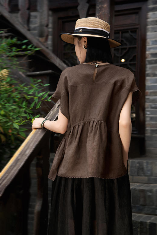 进口苎麻桑蚕丝蕾丝花边上衣小A轻盈麻衫 商品图9