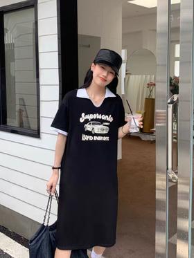 八一，一折钜惠XC7798，2025夏季新款简约甜美淑女减龄宽松型休闲T恤中长款连衣裙B3-2