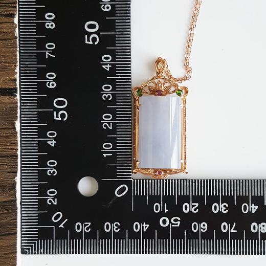 【天然正品】A货翡翠AU750玫瑰金镶钻镶天然细腻糯种平安无事牌紫罗兰翡翠吊坠项链41.5*19.2*10.0MM（皆取最大值）女士现售价：5880！020725AH17 商品图3