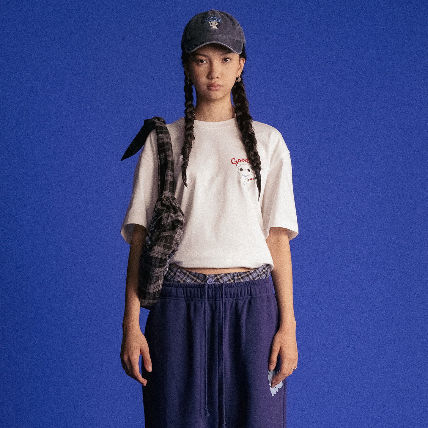 GOODBAI GOODEES 机器小猫logo做旧图案印花oversize短袖T恤