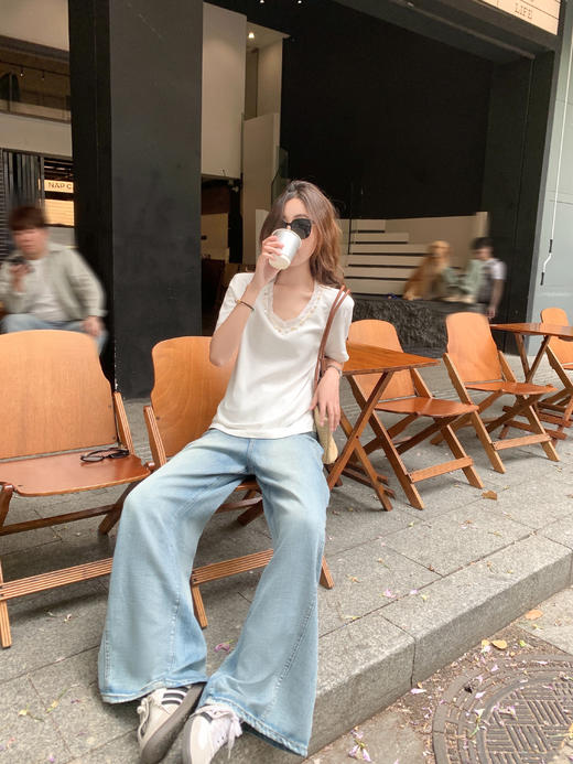 <曾小咸推荐>3.25现货秒杀！重工蕾丝拼接钉珠V领T恤 日常119.99/件 立减50 秒杀69.99/件！！ 商品图6