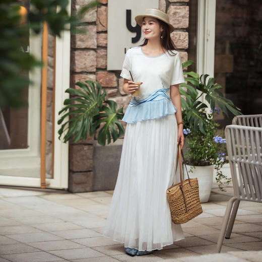 【林栖设计小店】（现货）【林栖推荐】蓝色海浪夏季新款白色T恤N1953213 商品图4