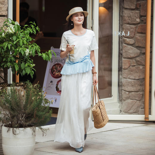 【林栖设计小店】（现货）【林栖推荐】蓝色海浪夏季新款白色T恤N1953213 商品图2