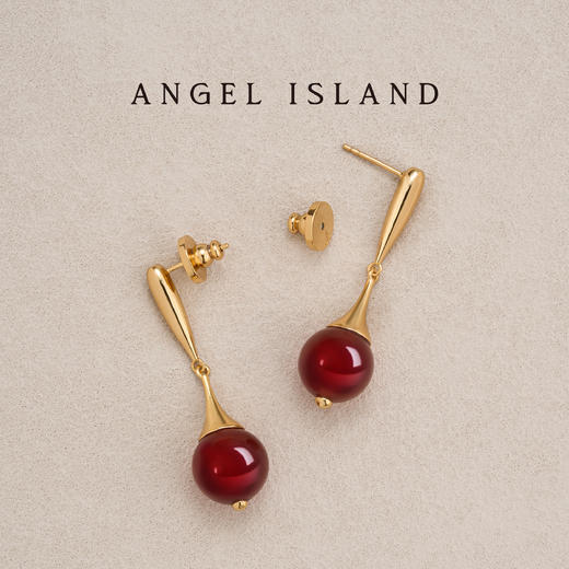 ANGEL ISLAND 「南国 」气质复古耳饰酒红吊坠耳钉 商品图2