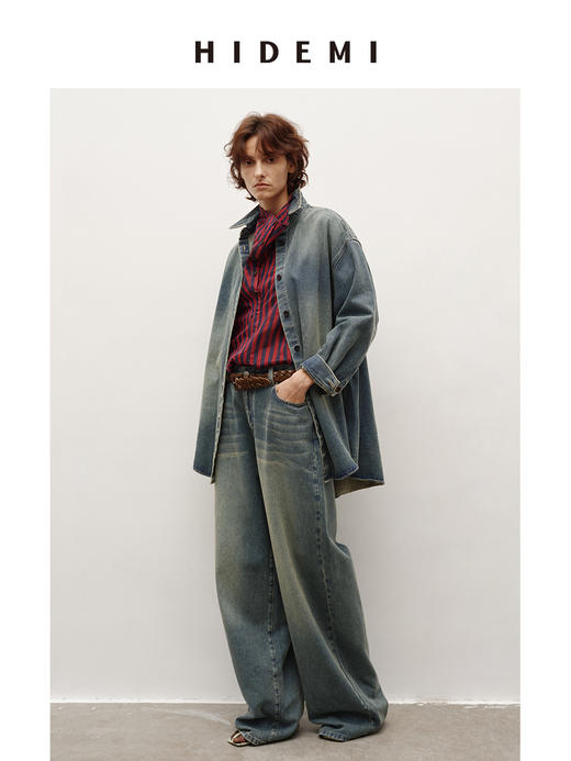 HIDEMI 多重水洗做旧感牛仔蓝泛白丹宁牛仔廓形外套式衬衫 商品图6