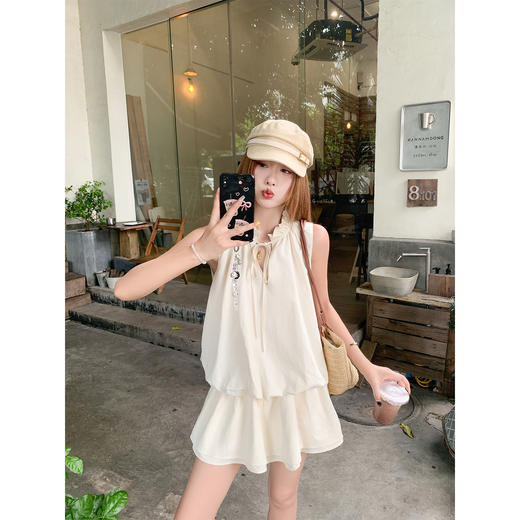 <曾小咸推荐>韩系系带花苞水母无袖连衣短裙 商品图0