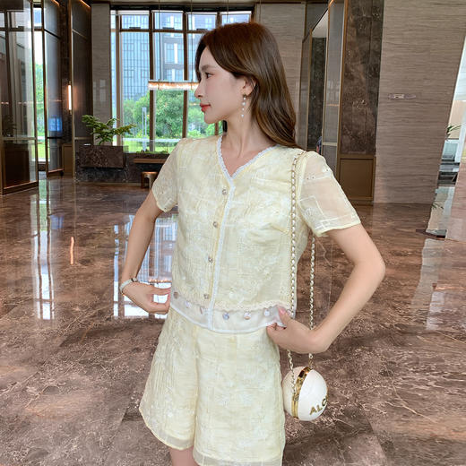 奢姿大码女装2026夏季波西米亚风两件套胖妹妹减龄花边V领套装9952922159 商品图1