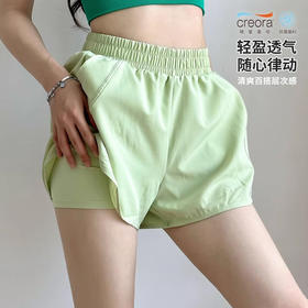 跃牌【安琪拉系列】新款夏季运动短裤女带口袋宽松双层防走光薄款假两件短裤DK-5003