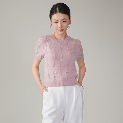 「自」全新升级【铂金会员330/天猫449/差价119】(03559)洛诗琳新款提花针织衫2025夏季慵懒羊毛圆领套头上衣女 商品图1