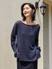 气质慵懒风藏蓝色露肩毛衫女 宽松长袖百搭针织上衣 商品缩略图0