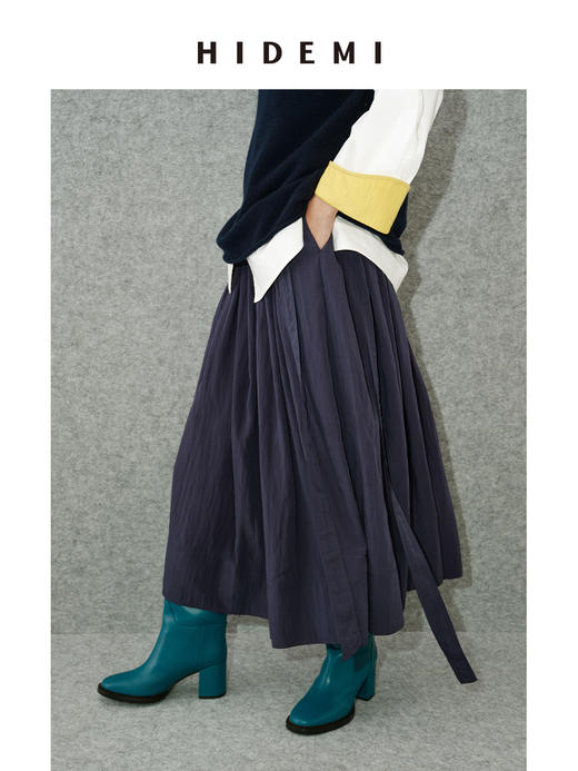 HIDEMI 【董生活同款】极简大伞状微褶皱艺术面料优雅时髦大花苞立裁褶皱半身长裙半身裙 商品图9