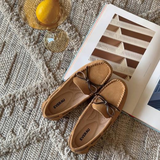 【澳洲品牌】EVERAU豆豆鞋女夏新款平底单鞋蝴蝶结百搭真皮一脚蹬乐福鞋EA1011 商品图9