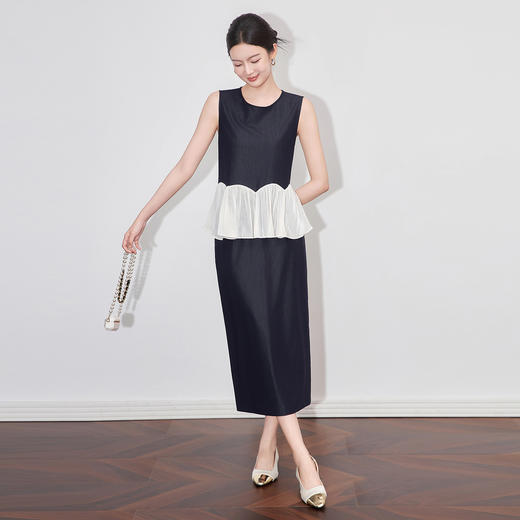 「高货wl」全新升级【铂金会员339/天猫459/差价120】(99024)洛诗琳优雅琉光纱马甲上衣精纺竹节天丝牛仔半裙两件套 商品图0