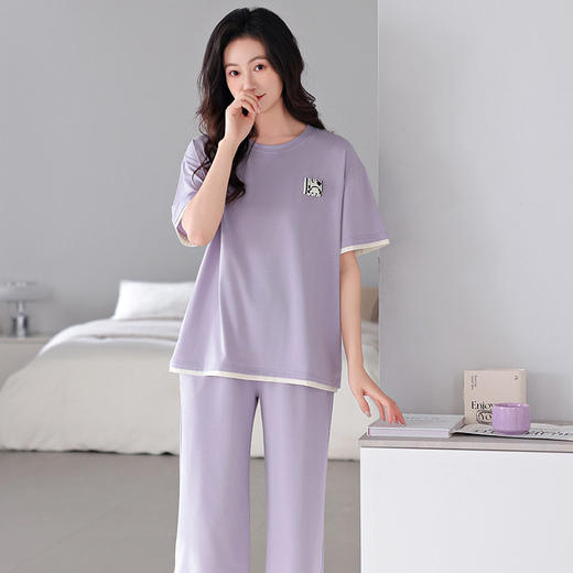 莫代尔睡衣女士短袖七分裤套装夏季凉爽时尚休闲学生可外穿家居服   JL-HYM4751/HYM4752/HYM4753/HYM4754/HYM4755 商品图3