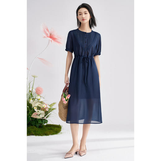 高级感天丝精致裙子 米思阳2025夏季新款时尚气质压褶连衣裙女1426 商品图1