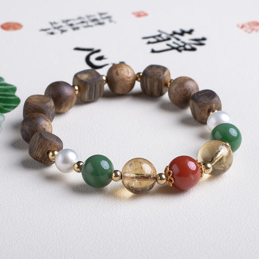 xy0454沉香+发晶珍珠多宝手串 商品图1