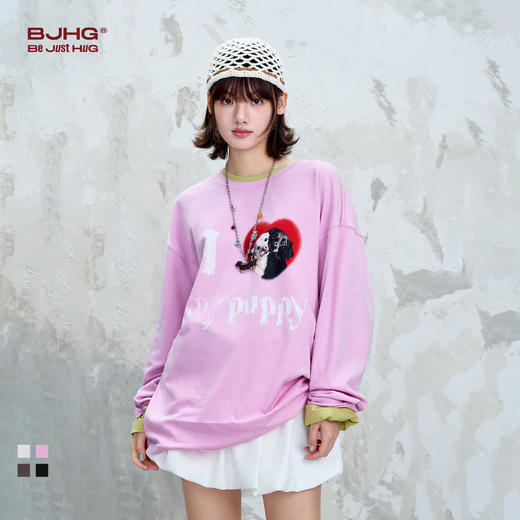 BJHG不计后果小狗趣味长袖t恤男款秋季基础打底设计感情侣装T恤女 商品图2