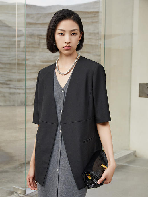 简约 V 领单排扣无袖针织连衣裙 气质修身中长款背心裙 商品图1