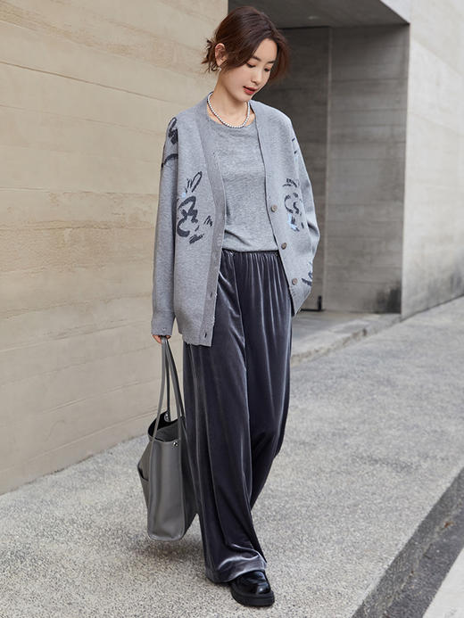 垂坠感十足！高级灰丝绒阔腿裤女 宽松显瘦拖地长裤 商品图1