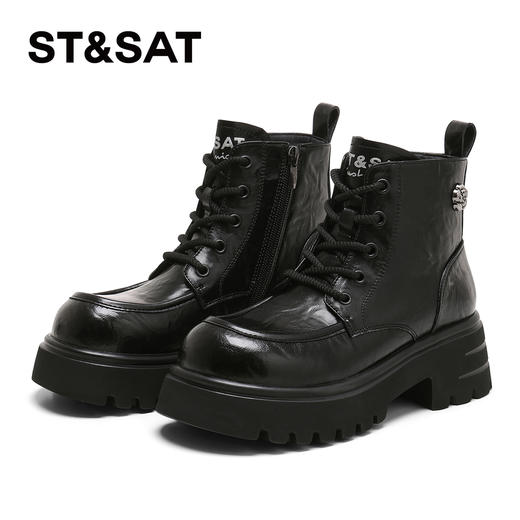 星期六复古褶皱感百搭厚底马丁靴SSD3116C3Z 商品图7