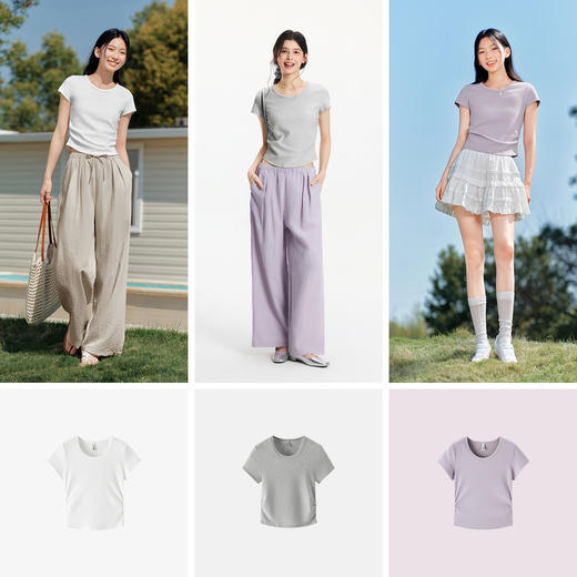 【爆品主推】凉感T|森马短袖T恤女短款修身正肩小心机2025夏新款绣花上衣百搭 商品图2