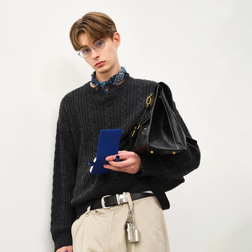 714street亨利领绵羊毛毛衣男 2025秋冬新款情侣绞花针织衫上衣女 商品图1