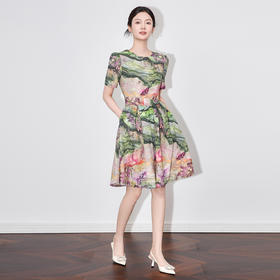 「高货wl」全新升级【铂金会员293/天猫399/差价106】(92552)洛诗琳气质重工印花连衣裙2025夏季新款收腰显瘦系带裙女