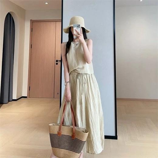 （3-5天发）秋知屿风·“桔梗紫”复古扎染褶皱亚麻背心半裙套装，褶皱肌理，扎染工艺，质直接拉满 商品图4