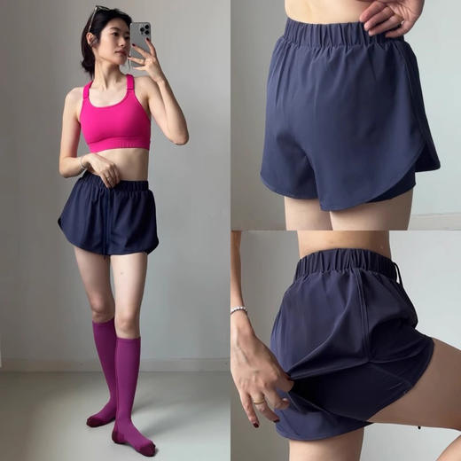 跃牌【安琪拉系列】凉感假两件跑步短裤女带口袋放手机防走光三分裤DK-5005 商品图0