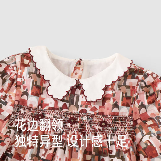 【高定系列】英氏女童裙子秋季长袖女童桑蚕丝裙子印花女生裙子 商品图2