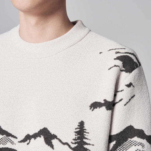 墨麦客男装新中式加绒圆领针织衫男士2024冬季新款国风加厚毛衣男 商品图2