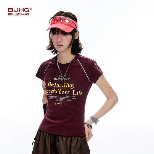 BJHG不计后果复古运动T恤短袖女装夏季撞色高级感穿搭凉感正肩T恤 商品图3