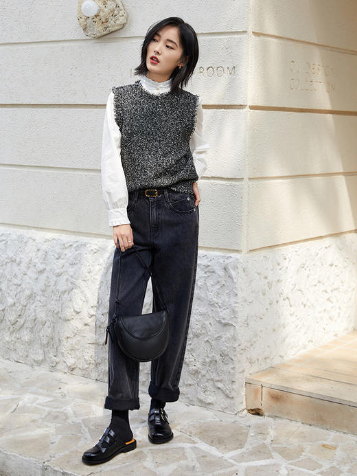 韩系复古风粗花呢无袖毛衫女 春秋百搭内搭外穿针织背心 商品图1