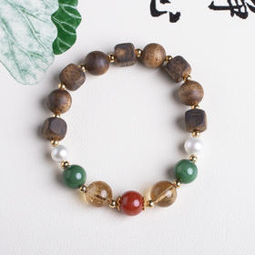 xy0454沉香+发晶珍珠多宝手串