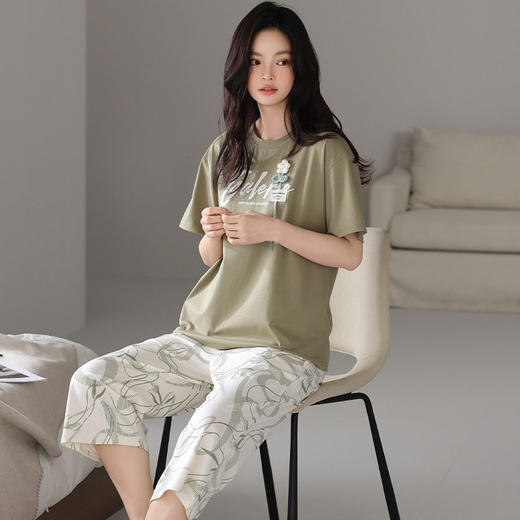 夏季睡衣女士纯棉拉架棉短袖七分裤套装夏天舒适凉爽休闲家居服    JL-HYM5404/HYM5405/HYM5406/HYM5408/HYM5409 商品图2