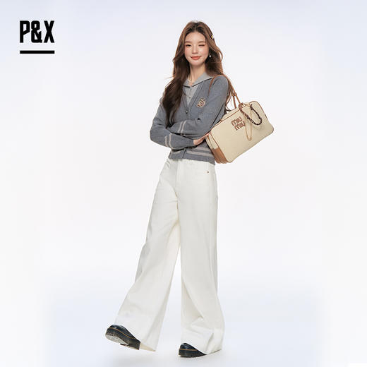 P&X设计师女装2025秋季阔腿时尚高腰牛仔长裤 825310231 白色 商品图2