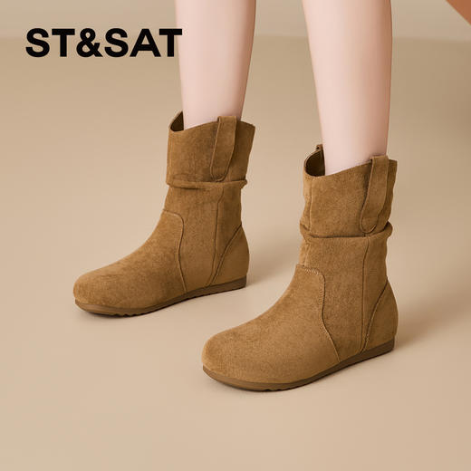 星期六舒适圆头复古百搭堆堆靴SSD3116C46 商品图3
