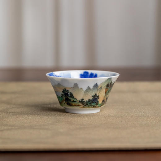一儒堂青花墨彩山水小对杯 商品图11